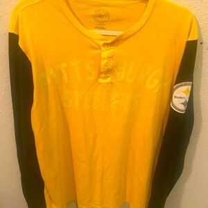Vintage Pittsburgh Steelers NFL Shirt Mens L Black/yellow 3 Button Long sleeve